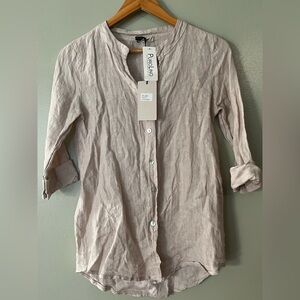 Lungo Larno Linen Made In Italy Women's Cream Button-Up Top S NWT